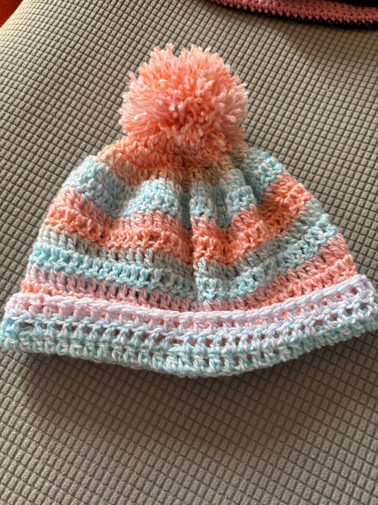 Multicoloured Womens Crochet Hat WIth Pom Pom - WeavieWhimsies